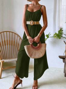 Breezaya Mono holgado de mujer con tirantes de espagueti, asimétrico y de punto en un solo color para vacaciones