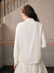 Anewsta Women's Champagne White Embroidered Button-Front Shirt, Long Sleeve, Spring/Autumn/Summer - Champagne - View 2