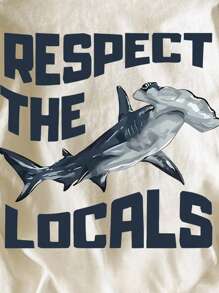 INAWLY Summer Casual Shark & Letter Print Short Sleeve T-Shirt - Apricot - View 5