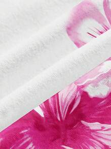 SHEIN EZwear 休闲简约粉色印花系带领镂空修身衬衫，夏季百搭 - 彩色 - 查看 4