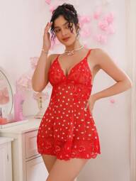 PetitDoll 2pcs/Set Ladies' Lace Splicing Mesh Sexy Nightgown