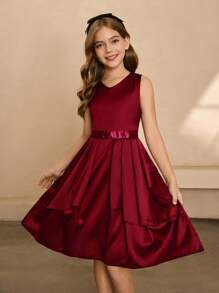 Girls Princess Dress, Piano Recital Dress, Wedding Flower Girl Dress, Formal Party Evening Gown, Red - Burgundy - View 7