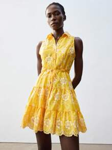 Maija 2025 Spring & Summer New Casual Fashion Vacation Comfortable Women Short Dress, Suitable For Music Festival, Beach Vacation, Daily Casual, Romantic, Urban Vacation, Gathering, Wedding Guest, Graduation, Beach, Bohemian Style, Ibiza Holiday, Summer Vacation, Dopamine Vacation, Vacation Style, Exotic Atmosphere, Country Music Festival, Western Style Romantic, Fashion, Versatile; Suitable For Summer Vacation, Comfortable, Bohemian Style, Beach Wear, Swimsuit Cover-Up, Stylish, Elegant, Casual, , Simple Daily Wear, Country Style, Essential, Solid Color, Holiday Casual, Decent, Single Lady, Ideal For Vacation Elegant Fashion Business Casual Woman Going Out Tops Graduation Outfit European Summer Hawaii Outfits Women Summer Dresses For Women Streetwear Women Stockholm Style Teacher Outfits For Women - Yellow - View 6