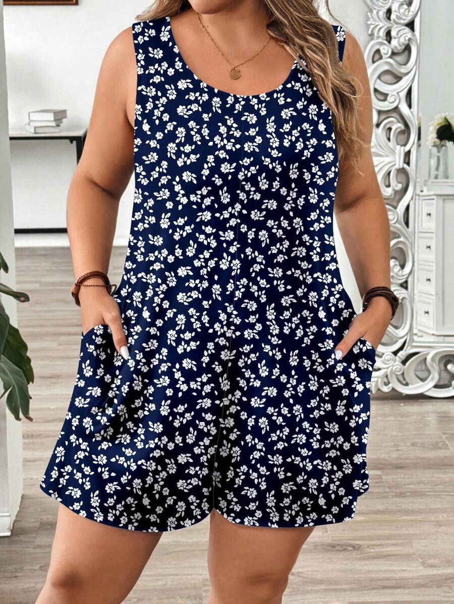 EMERY ROSE 大码休闲简约碎花连体裤 - 彩色 - 查看 1