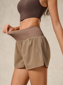 OutZeal Running Shorts Women Sports Shorts Solid ColorGym Workout Summer Spring Quick Dry Tummy Control High Waist Built-In Shorts With Pocket - Khaki - View 11