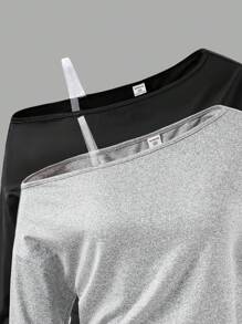 2pcs/Set Girls' Oblique Shoulder All-Match Versatile T-Shirts, Casual Street Style, Multi-Color