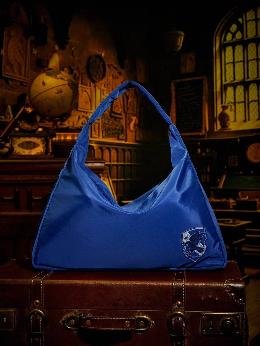 HARRY POTTER X SHEIN Women Casual College Style Animal Badge Embroidery Large Capacity Shoulder Bag - Blue - View 1