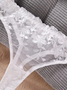 SHEIN 2件套粉色浪漫女士文胸和内裤套装（带钢圈） - 白色 - 查看 5