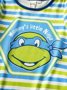 TEENAGE MUTANT NINJA TURTLES | SHEIN 男婴卡通条纹图案短袖连体衣和运动裤套装 - 彩色 - 查看 6