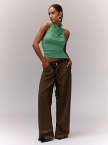 MUSERA Áo kiểu yếm cổ yếm bất đối xứng màu xanh lá cây, lãng mạn cho kỳ nghỉ xuân, lễ hội Ibiza, đi chơi, mùa xuân hè. - màu xanh lá - Xem 4