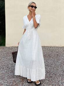 Livesso 女式V领收腰连衣裙，夏季