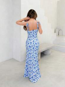 Jemour Women Floral Print Bodycon Sexy Fashion Elegant Party Vacation Festival Summer Dress - Blue - View 2