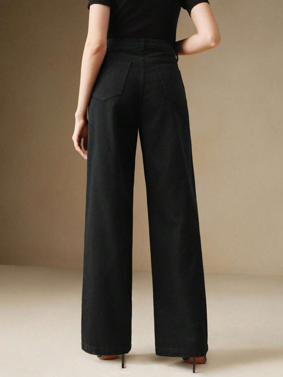 Women's Straight Leg Pants With Rhinestone Embellishment, Shiny Black