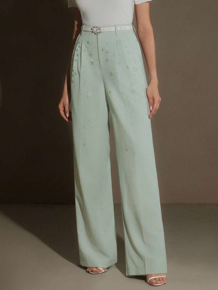 Ladies' Heavy Craftsmanship, Hot Stamping, Embroidery, Light Elegance, Fashion, Green Suit Pants