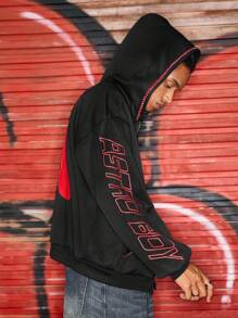 ROMWE MEN Astro Boy X ROMWE Men's Cartoon Figure Graphic Rhinestone Detail Oversized Hooded Sweatshirt - Black - View 4