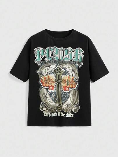 Street Life Oversize California Girl Hip Hop Street Style Cross Print Loose T-Shirt For Women