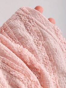 Sweetra 女士春夏新款适合海滩度假纹理面料不对称露肩设计杏色金属纽扣装饰衬衫 - 粉色 - 查看 7