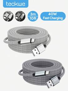 Teckwe Braided USB A To C Charger Cable 3M – Fast Charging, Aluminum Alloy Jacket, Pure Copper Wire