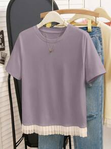 INAWLY Plus Size Women Fashion Tassel Trim T-Shirt For Summer - Purple - View 5