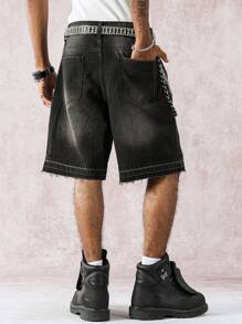 STEELVANCE 男士宽松阔腿休闲牛仔短裤，春夏休闲街头风格 - 黑色 - 查看 10