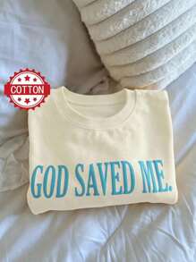 INAWLY 基督教励志泡泡袖运动衫、宗教服饰、圣经经文印花圆领 T 恤（女士） - 杏色 - 查看 3