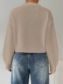 EMERY ROSE Women's Solid Color Simple Casual Crew Neck Long Sleeve Sweater Knit Pullover Fall Winter - Khaki - View 2