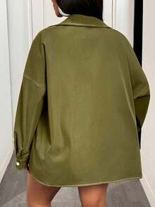 Slaydiva 大码秋冬新款女装，宽松休闲超大款工装外套，外缝拼接设计，橄榄绿大码女式外套 - 綠色 - 查看 2