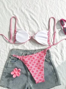Swim Mod Set de 2 piezas Bikini con estampado de leopardo sexy con cordones, traje de baño informal para la playa
