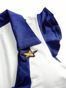 SHEIN 性感航空公司空姐角色扮演服装，领口系带前流苏短款上衣和低腰裤，适合狂欢