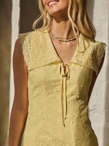 Aralina Summer / Fall Beach Vacation Peter Pan Collar Broidery Detail Streetwear Stockholm Style Party Mini Dress