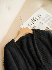 SHEIN Essnce Áo khoác lửng khóa kéo phía trước màu trơn thường ngày cho nữ, Thu/Đông - màu đen - Xem 4