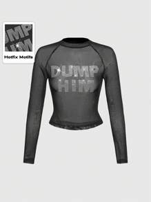 ROMWE Street Life California Bombshell – Figurbetontes Damen Top mit transparentem Strass-Slogan