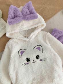 SHEIN LMoss Kids LMoss Babyflicka Söt Tecknad Mönster Fleecehuvtröja Och Resår I Midjan Rosa Byxor Set, Varm Vinteroutfit - Mauve Lila - Visa 5