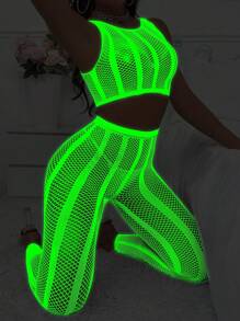 2pcs/Set Women's Neon Lingerie Set - Sexy Fishnet Bridallingerie - White - View 7