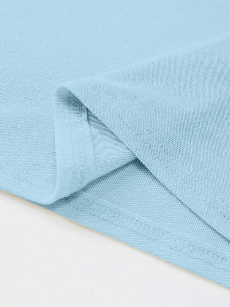 Jouncy Camiseta de cuello redondo ajustada de color azul claro sólido para mujer - Celeste - Añade 6