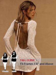 SHEIN Tall CURVE 大码性感露背迷你度假连衣裙 - 白色 - 查看 1