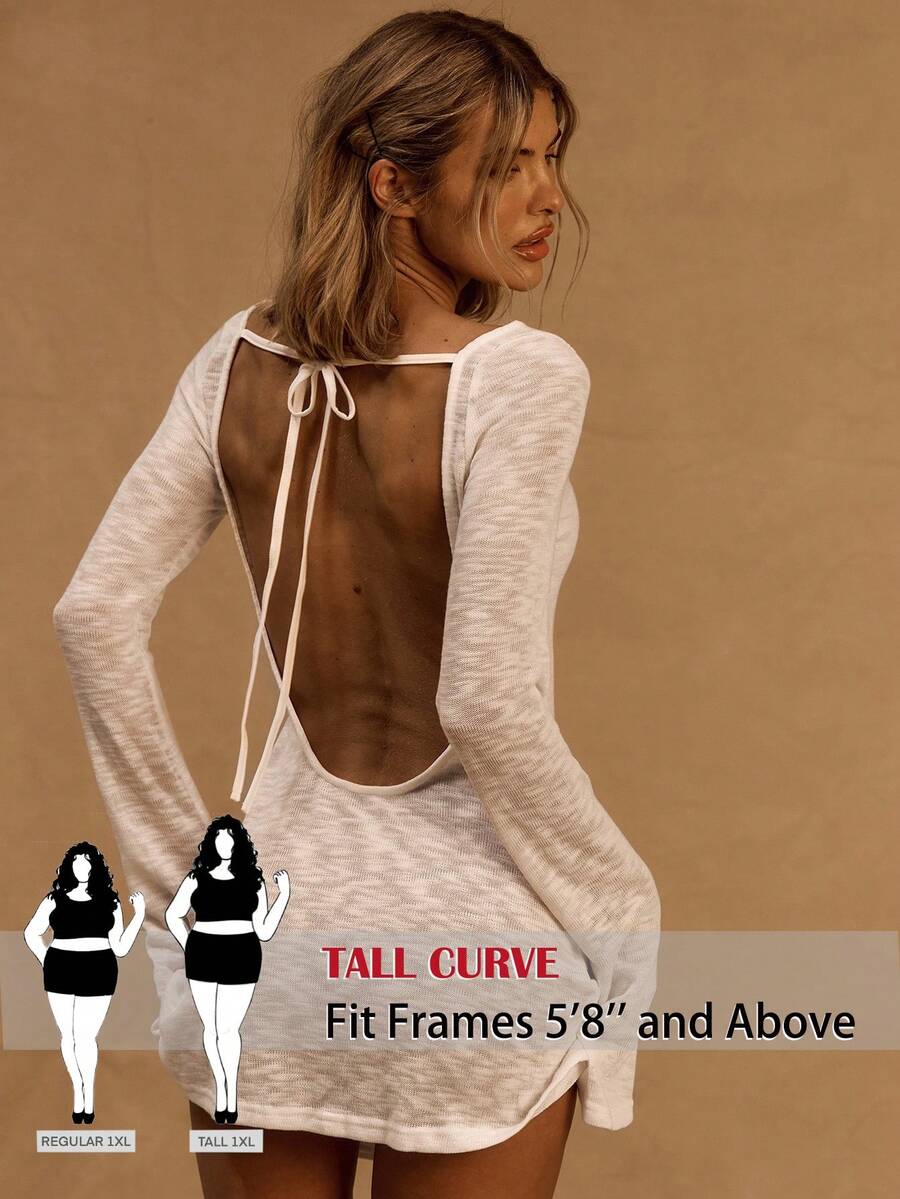SHEIN Tall CURVE 大码性感露背迷你度假连衣裙 - 白色 - 查看 1