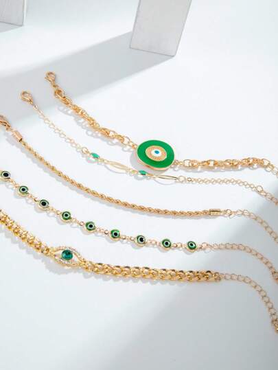 5pcs/Set Fashionable Oil Drop Eye Bracelet Set For Women, Personalized Dating Gift (Handmade Oil Drop, Slight Variation In Oil Drop Color Effect)