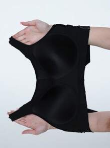 Easithlete 加大码经典黑色运动文胸，带固定罩杯、多线隔层、增强胸围、可调节肩带和后钩，提供高支撑 - 黑色 - 查看 5