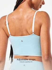 GLOWMODE FeatherFit™ 双色圆领长款运动内衣，低冲击瑜伽日常穿着 - 水藍色 - 查看 4