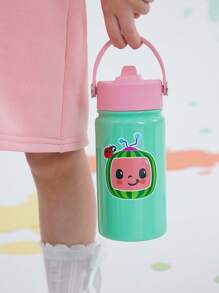 CoComelon X SHEIN 12oz / 360 Ml Cartoon Pattern Insulated Cup With Straw And Spill-Proof Lid, Suitable For Travel, Tourism, And School - Green - View 2