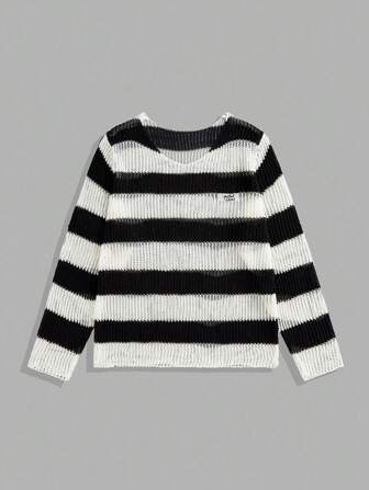Street Life Men's Contrasting Striped Hollow Out Knit Sweater