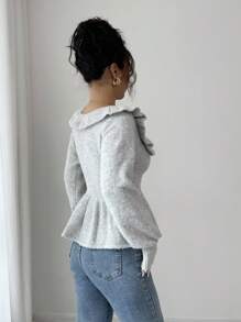 Selianne Women Solid Color Long Sleeve Ruffle Hem Fitted Sweater Fall Winter Cloth For Women - Grey - View 2