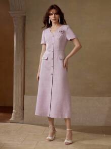 MOTF PREMIUM VESTIDO CAMISERO FLORAL ESTÉREO - Morado - Ver 3