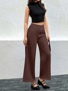 EURMUSE Damskie spodnie casualowe, proste, w jednolitym kolorze, luźne, z szerokimi nogawkami