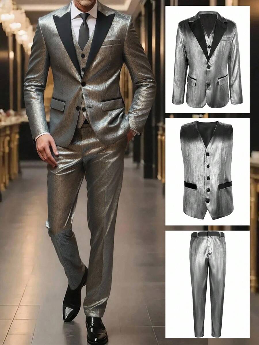 Calvornis Men's Business Commuter Jacket & Pants Suit - Black - View 1