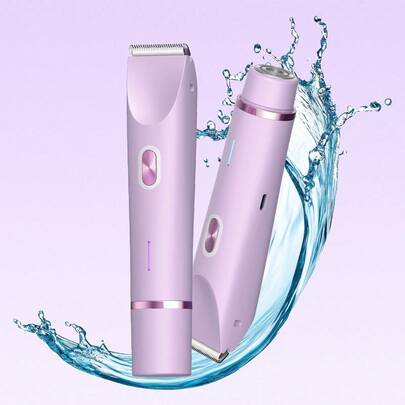 Teckwe Women Bikini Trimmer, Dual-Head Hair Trimmer For Women, 2-In-1 Bikini Shaver With Ceramic Blade Heads & Type-C Charging Port, Electric Razors For Women Pubic Hair,Underarms,Legs,Arms,Face,Purple
