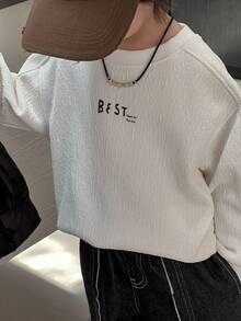 DAZY Young Boy Loose Fit Thermal Lined Sweatshirt, Casual Letter Print, Autumn Thermal Lined, Winter - White - View 2