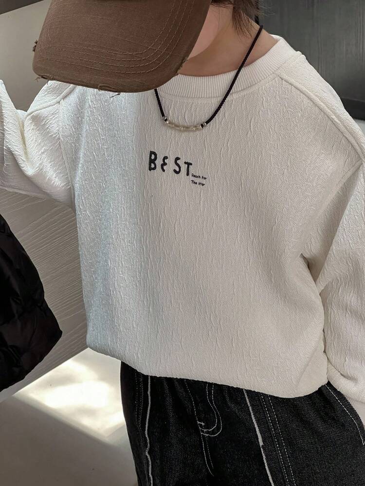 Young Boy Loose Fit Thermal Lined Sweatshirt, Casual Letter Print, Autumn Thermal Lined, Winter