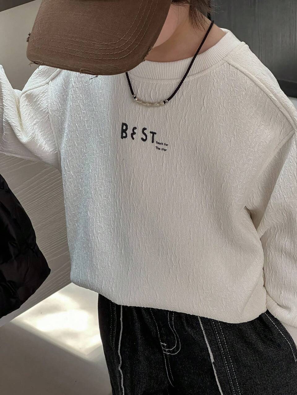 Young Boy Loose Fit Thermal Lined Sweatshirt, Casual Letter Print, Autumn Thermal Lined, Winter